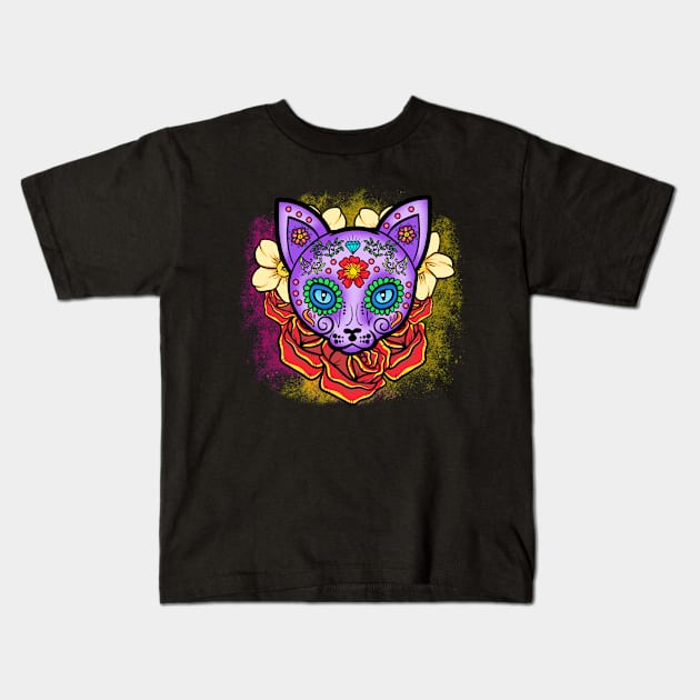 Sugar Skull Cat Dia de los Muertos Beautiful Kids T-Shirt by creative